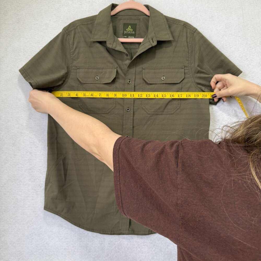 prAna Shirt Mens Small Green Short Sleeve Button Front Ripstop Hiking M11170332 - Picture 4 of 8